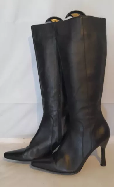 Knee High Black Leather High Heeled Boots Zip Up Unbranded Size 5 UK Womens