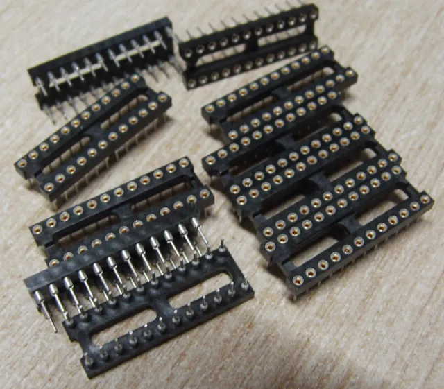 10x Augat 824-AG31D-ESL 24 pin narrow IC socket 0.3 inch 7.62mm wide turned