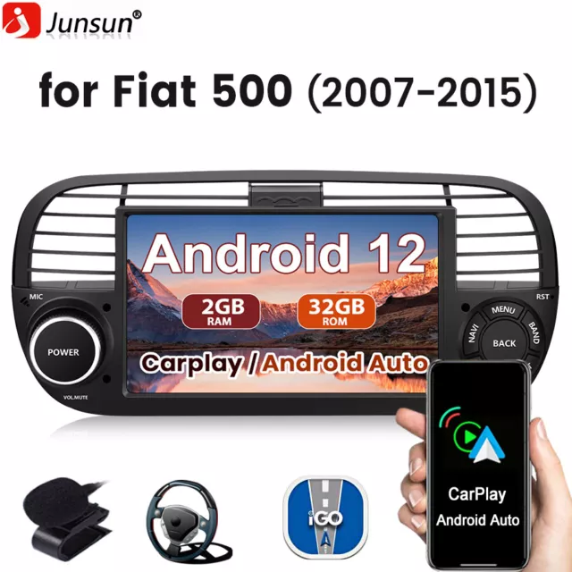 2+32GB Android 12 Apple Carplay Car Stereo Radio GPS RDS For Fiat 500 2007-2015