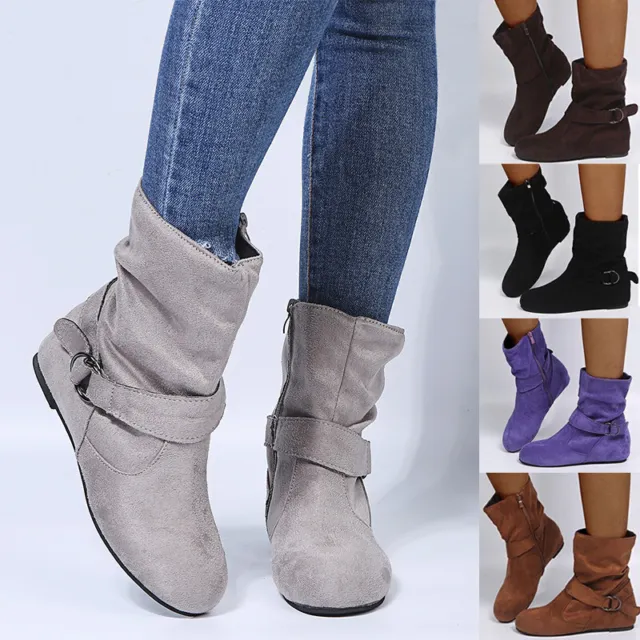 Womens New Heel Ankle Shoes Wedge Boots Ladies Faux Suede Slouch Boots Size New