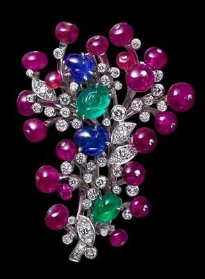 925 Sterling Silver Brooch Cubic Zirconia  Colorful Floral  Pin Carved Emerald
