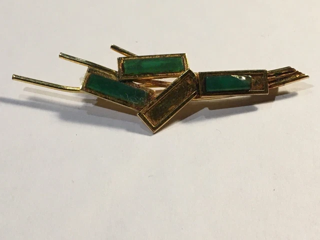 Broche Ancienne En Plaqué Or Avec Pierre Verte - Bijou Vintage à Réparer - Réf. 133-18/A3