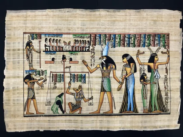 Raro Auténtico Papiro Egipcio Antiguo Pintado a Mano-Reina Nefertari y Horus