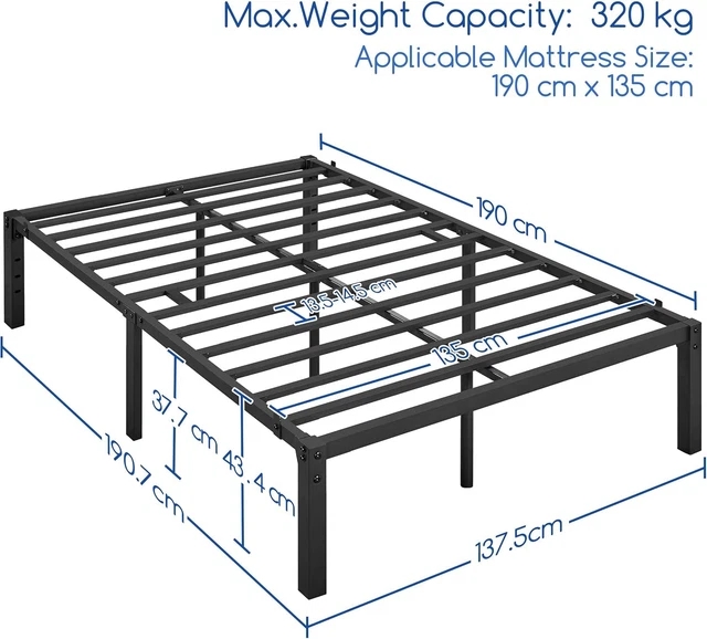 DOUBLE BED FRAME 41cm Metal Platform Bed Heavy Duty Steel Slat Support