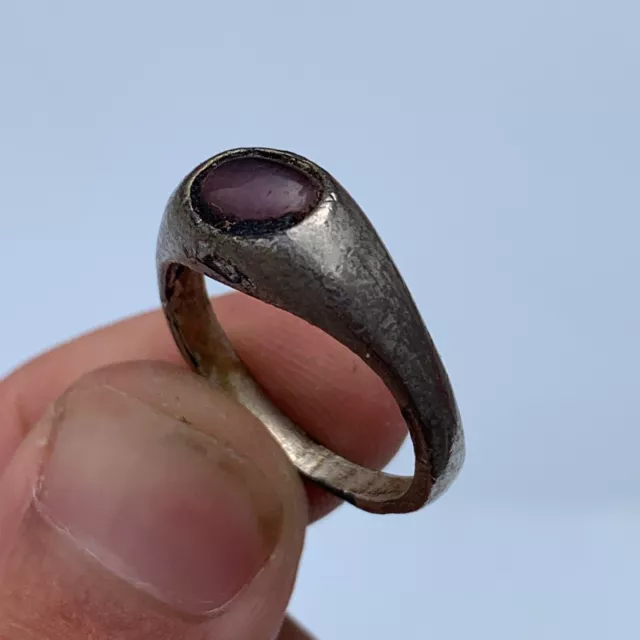 Rare Ancient  Bronze Silver Ring Seal Carnelian Rare Stone.8,7 Gr.19 Mm