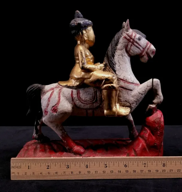 Vintage Burma Myanmar Hand Carved & Painted Gilded Nat Warrior Figure On Horse 3