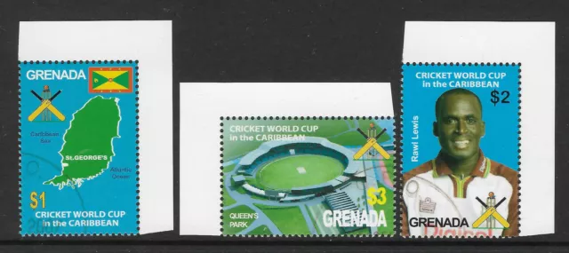 GRENADA 2007 CRICKET WORLD CUP FLAG MAP Set of 3v Corners USED CTO