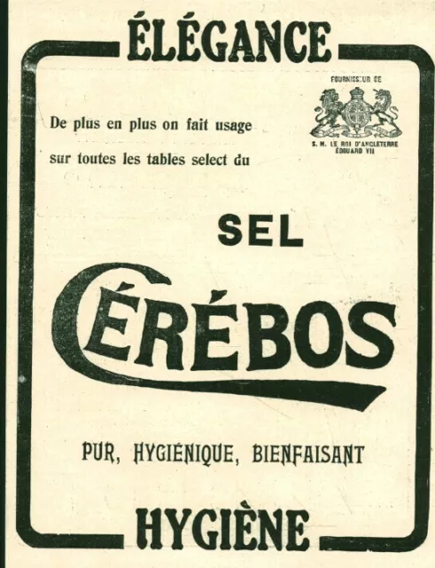 Publicité ancienne Sel Cérebos 1909 issue de magazine