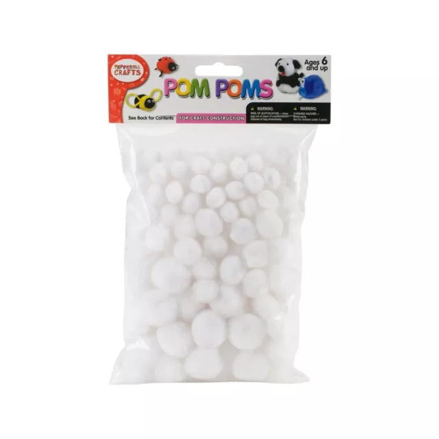 White Pom-Pom Puffs - Assorted Sizes - 100 Pieces/Pkg. (nmpmrxx1001)