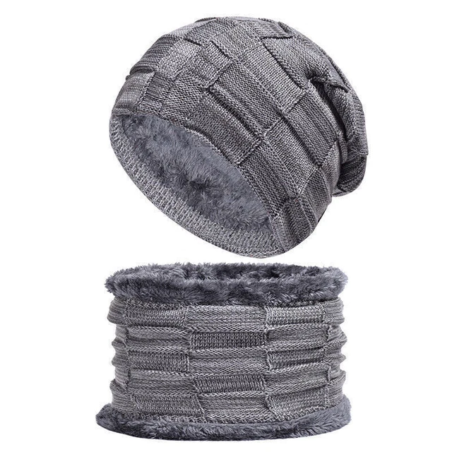 WOMEN MEN COMFY Fluffy Knitted Slouch Beanie Cap Hat + Scarf Set Winter