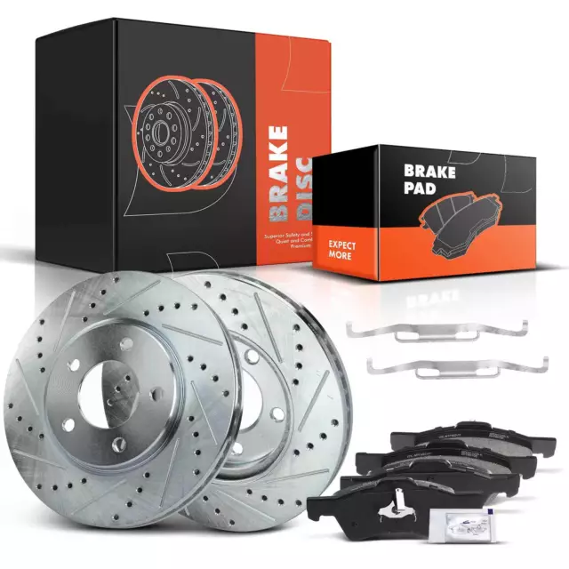 Front Slotted Disc Brake Rotor &Ceramic Brake Pad Kit for Chrysler Voyager Dodge