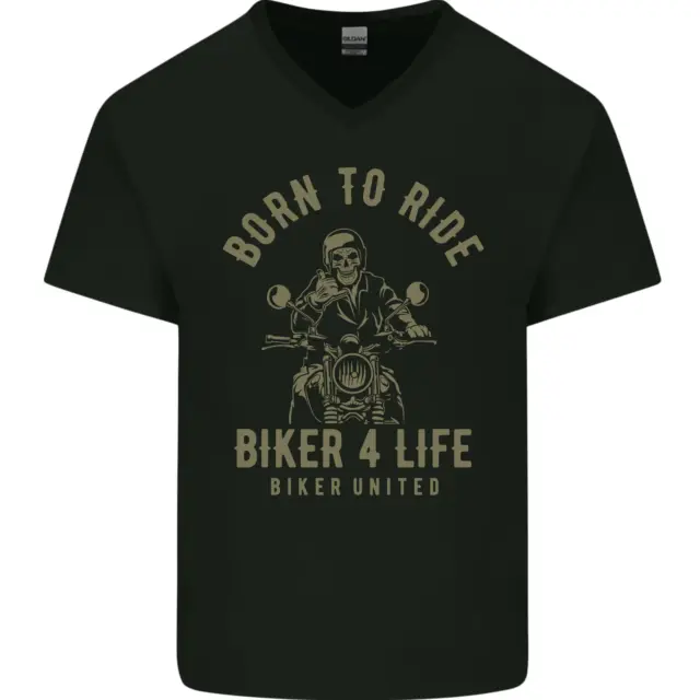 T-shirt da uomo Biker 4 Life moto teschio scollo a V cotone