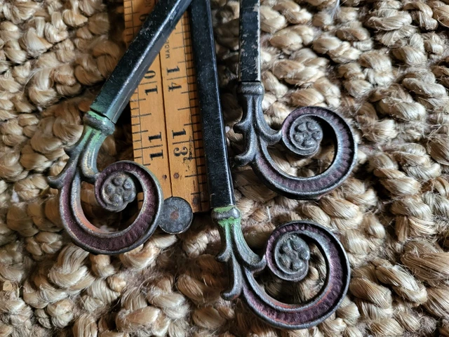 3 Antique Victorian Swing Arm Adjustable Curtain Rods Metal Scroll