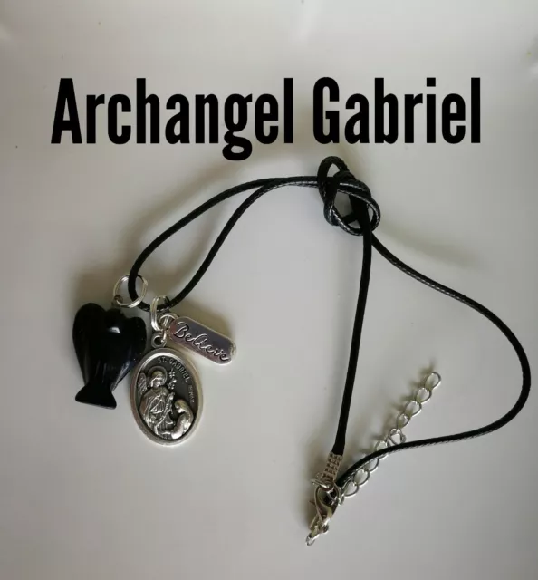 Code 193 Saint St Archangel Gabriel Pewter Blue Sunstone Angel Necklace Believe