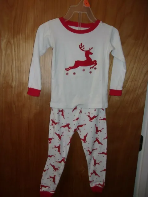 Girls Christmas  Reindeer Pajama Set   Leveret 3T Snug Fit Red White Winter