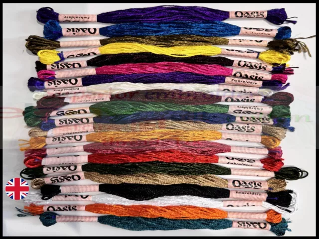 Large Skeins 20 Coloured Hand Embroidery Thread skeins Floss Silk Rayon Stranded