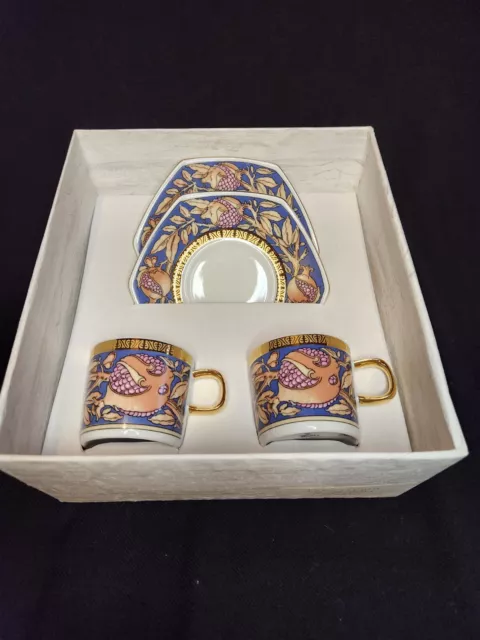 Thun Studio Czech porcelain coffee set w 2 cups 2 saucers with 24kt gold finish