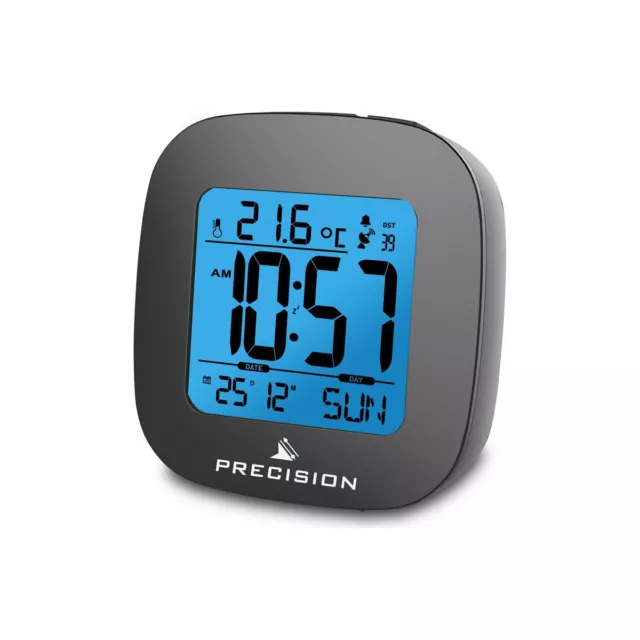 Precision radio controlled lcd backlit alarm clock ap054/prec0115