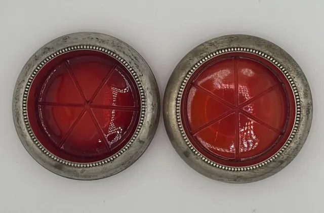 Frank M. Whiting Co. Vintage RARE Sterling Silver & Cut Red Glass Coasters Set