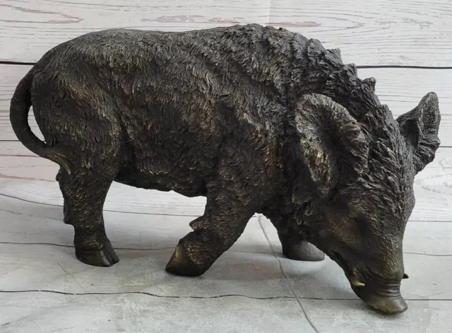 Vintage Style Bronze metal sculpture, statue of a boar, wild pig, great patina