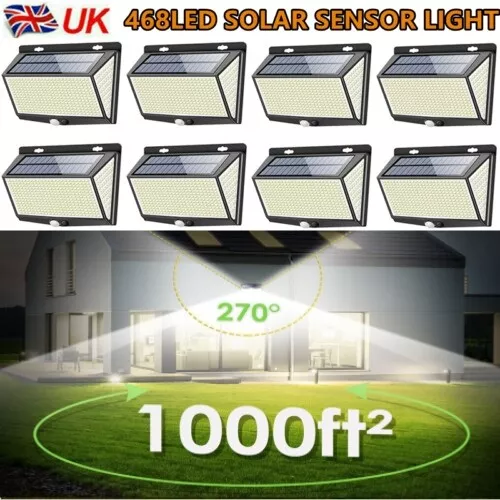 468 LED Solar Powered PIR Motion Sensor Lamp Outdoor Garden Security Wall Lights