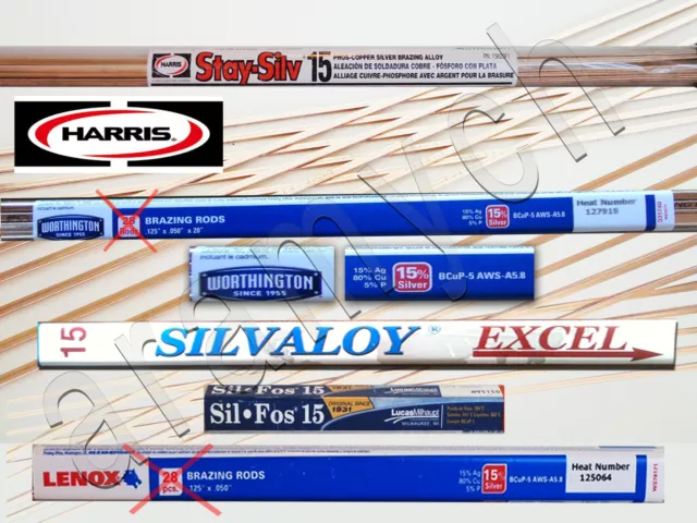 15% Silver Brazing Rods 1 ROD ONLY. Worthington, Harris Stay-Silv,Sil-Fos, Lenox
