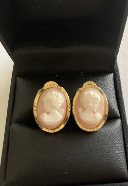 Clip On Cameo Earrings Gold Coloured