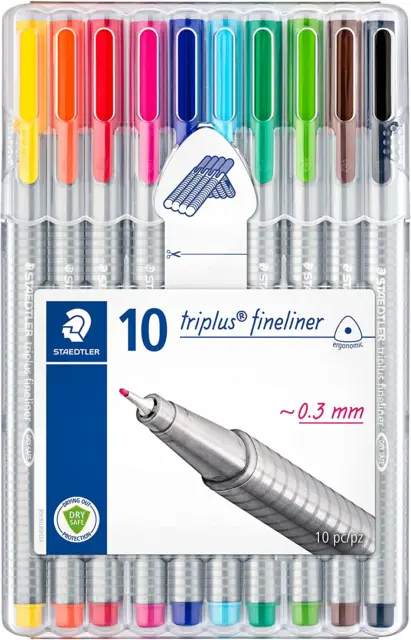 STAEDTLER 334 Triplus Fineliner Superfine Point Pens, 0.3 mm, Assorted Colours,