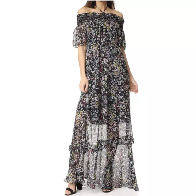 Revolve Rebecca Minkoff Floral Print Black Strapless Off The Shoulder Maxi Dress