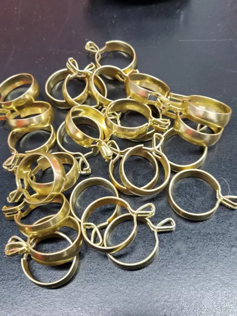 (26) Vintage Brass Finish 3/4" Clip-On Round Cafe Curtain Drapery Rings