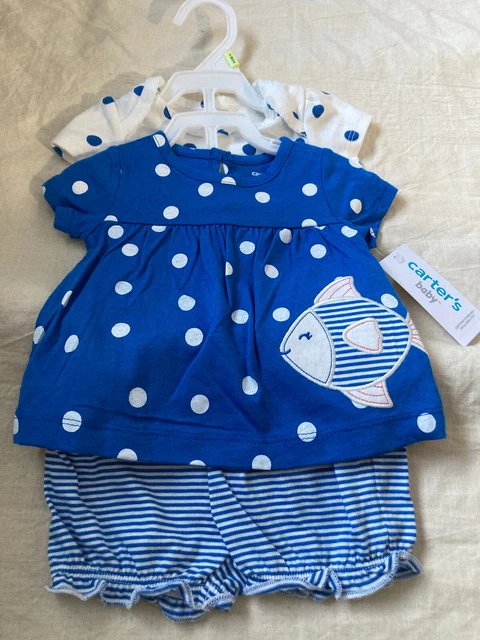 Carters baby girl stripe 3 Piece Fish   outfit size 3M NWT