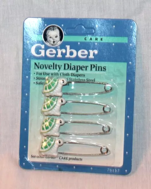 New 1991 Set Of 4 Vintage Baby Gerber Novelty  Diaper Pins Turtles