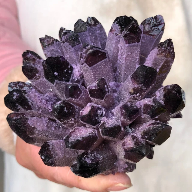 407g Find purple Phantom Quartz Crystal Cluster Mineral Specimen Healing X761