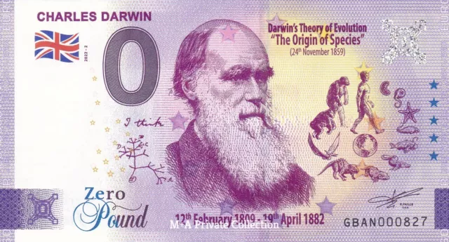 0 Euro-Schein GROßBRITANNIEN - CHARLES DARWIN Evolution Zero Pound GBAN-2022-2