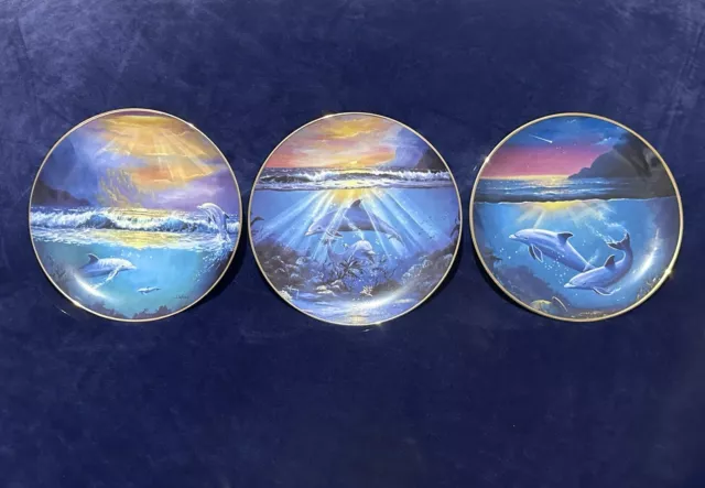 3 Dolphin Franklin Mint Heirloom Collectible Plates Limited Edition