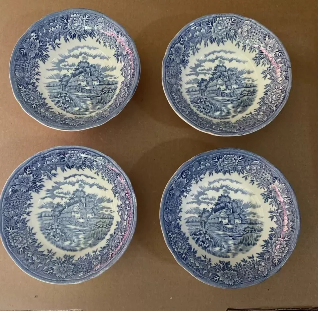 Salem China England English Village Blue Coupe Cereal Soup Bowls Set Of 4