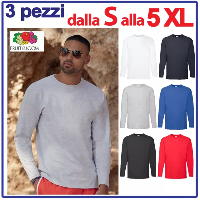 maglia uomo fruit of the loom manica lunga t shirt girocollo 100% cotone bianca