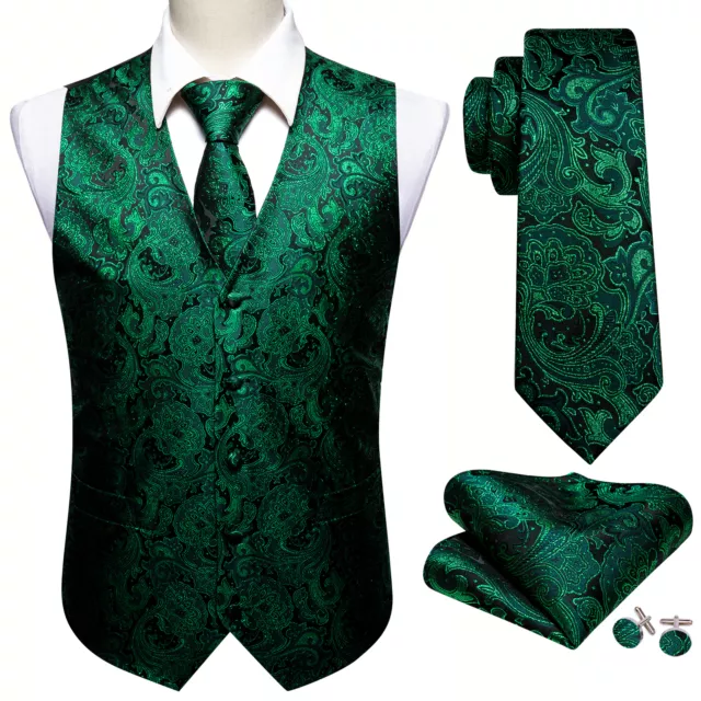 Mens Waistcoat Black Blue Red Paisley Dress Vest Neck Tie Hankie Set Suit Tuxedo