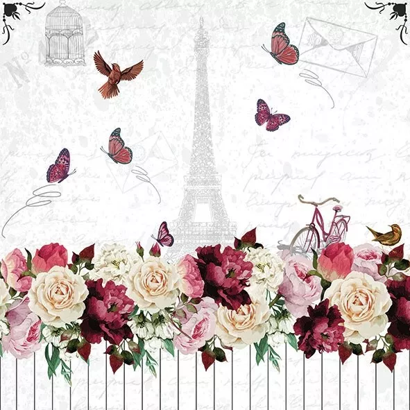 3 Servietten ~ Romantisches Paris Eiffelturm Stadt der Liebe Rosen