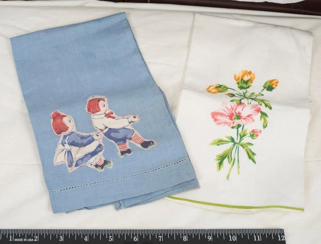 Vintage Lotto Da 2 Fazzolettino Ricamato Raggedy Ann & Andy Etc.mjb