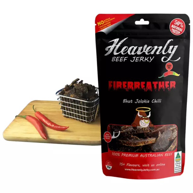 SUPER HOT BHUT - FIREBREATHER 100% Premium Aust Dried BEEF JERKY - 85g 100g 1kg