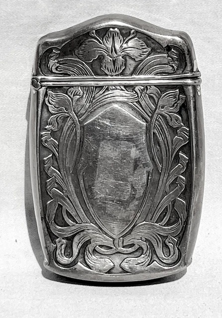 Antique Sterling Silver Niello Engraved Art Nouveau Floral Match Safe