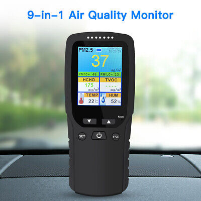 9 in 1 Air Quality Monitor Tester fit Formaldehyde Date/Time HCHO PM10 Analyzer