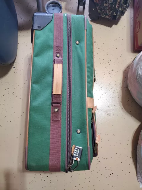 Vtg L.L.Bean Rolling Luggage Travel Suitcase canvas Leather + Carry On Bag