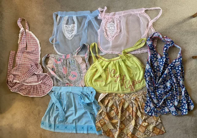 Lot of 8 Vintage Aprons Half & Whole Sheer + Embroidered + Handmade