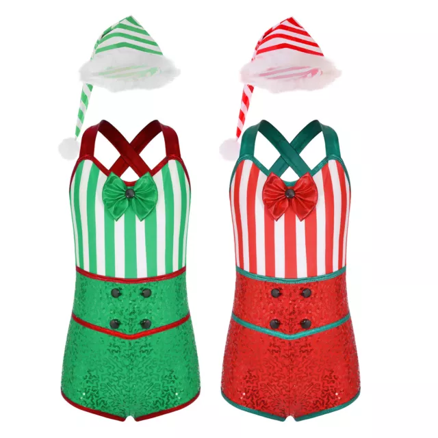 Kids Girls Set Striped Christmas Costume Cute Outfits Festival Outfit Xmas Elf