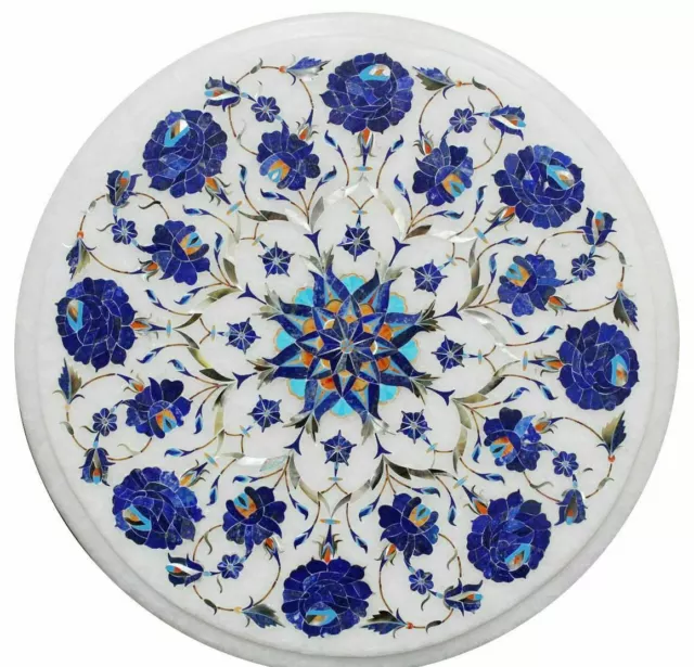 18" Marble coffee Table Top stones inlaid handmade work Pietra Dura art decor