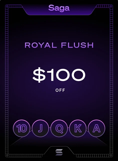 $100 off Solana Mobile Saga Phone, Saga Pass Cards Royal Flush NFT  $100 off