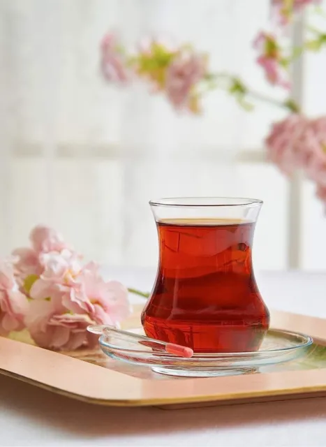 Juego de vasos y platillos de té turco (12 piezas), tazas de té árabe persa...