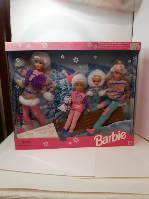 MATTEL WINTER HOLIDAY Sledding Fun Barbie Doll Set 1995 99.95